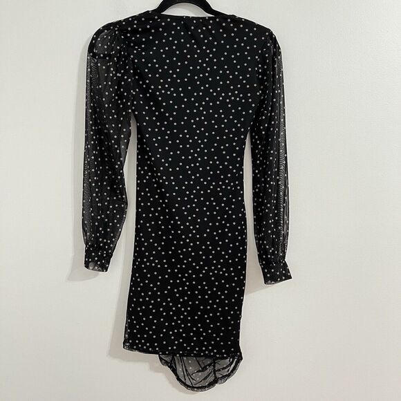 Nasty Gal Polka Dot Mini Dress Size US 6 / UK 10 Mesh Sleeve Ruched Romantic - Picture 6 of 8